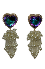 Load image into Gallery viewer, Purple Crystal Heart Pearl Earrings
