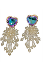 Load image into Gallery viewer, Purple Crystal Heart Pearl Earrings
